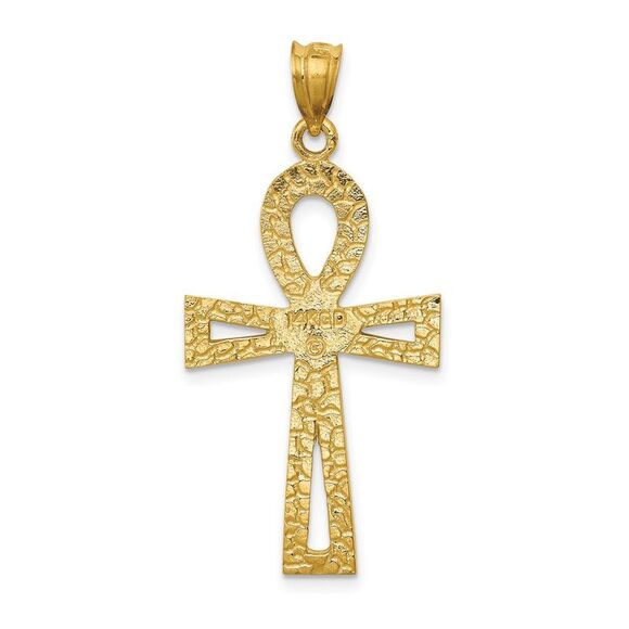 14k Yellow Gold Polished Ankh Cross Pendant, 19 x 39mm